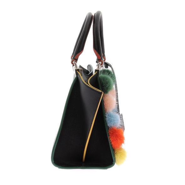 Sac à main "3jours" noir à pompom multicolore