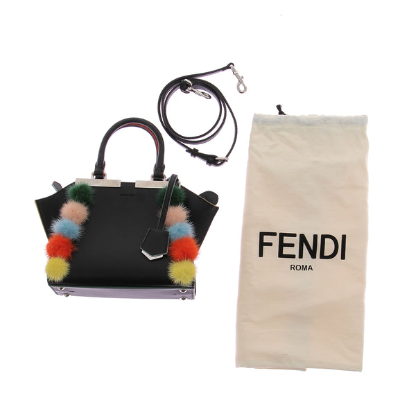 Sac à main "3jours" noir à pompom multicolore