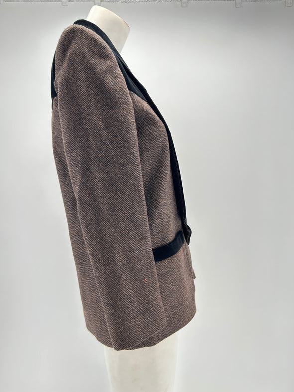 Veste de tailleur en laine marron avec col en velours