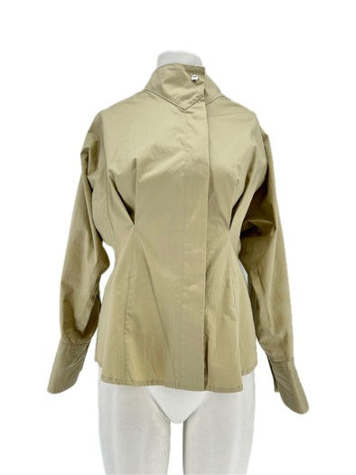 Blouse beige col montant