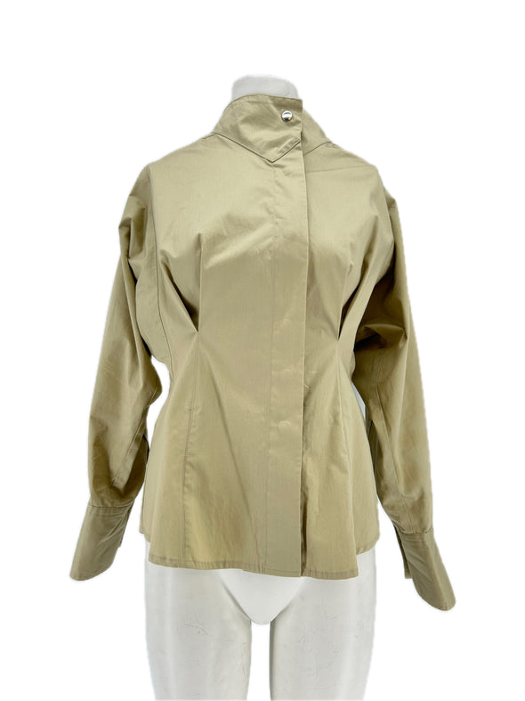 Blouse beige col montant
