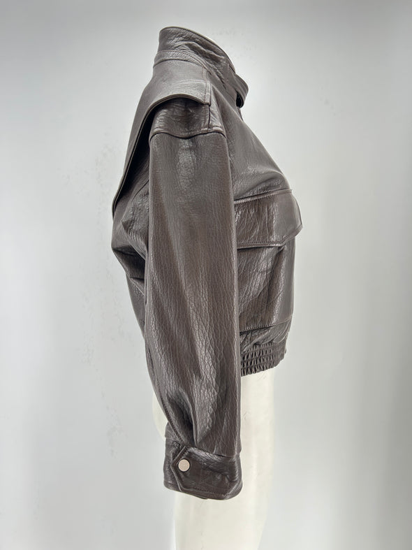 Veste en cuir marron