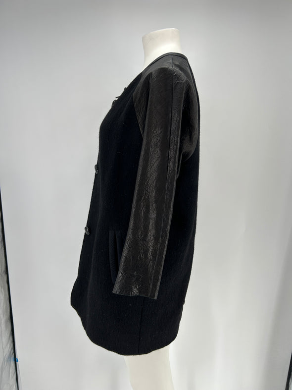 Manteau noir bi-matière