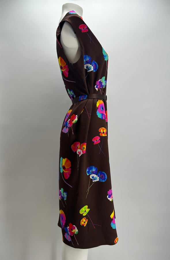 Robe mi-longue marron à fleurs