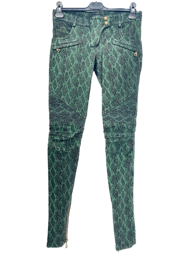 Pantalon en cuir vert et noir