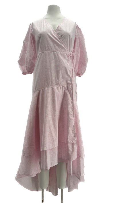 Robe longue rose à volants