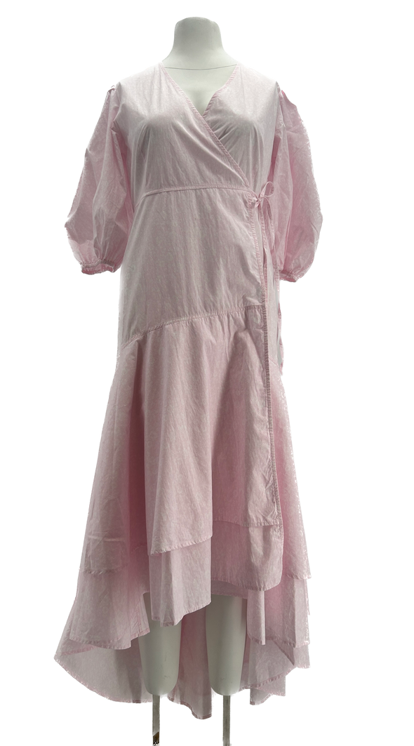 Robe longue rose à volants