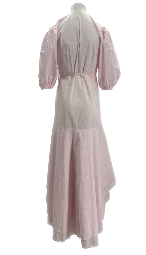 Robe longue rose à volants