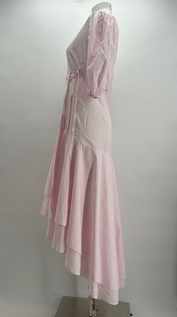 Robe longue rose à volants