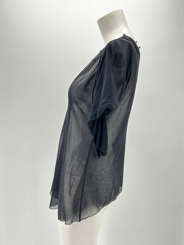 Top noir transparent à col V