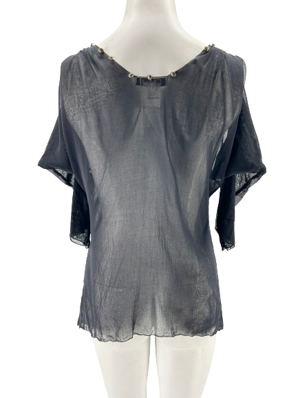 Top noir transparent à col V