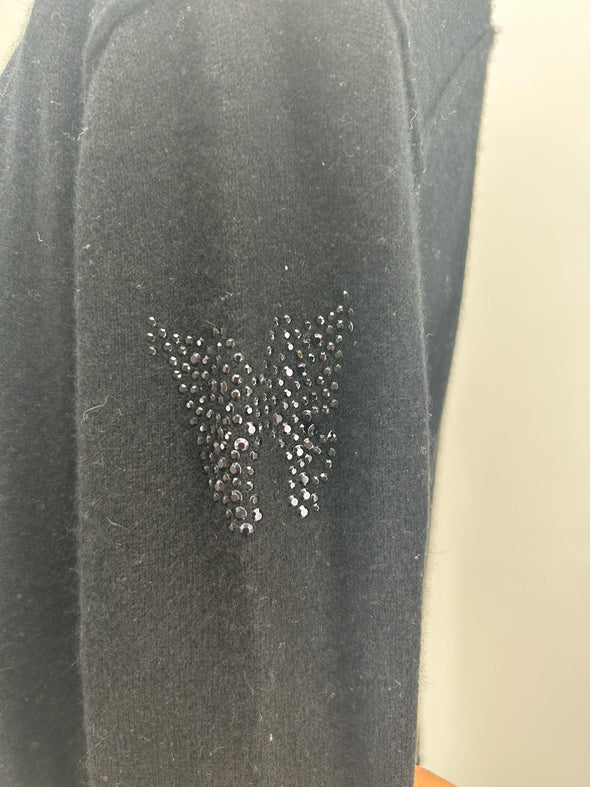 Gilet noir en cachemire à imprimé papillon