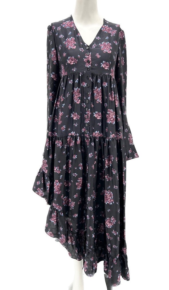 Robe noire asymétrique à motif floral