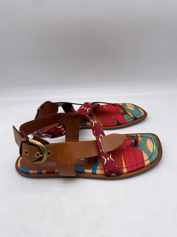 Sandales en cuir camel et toile