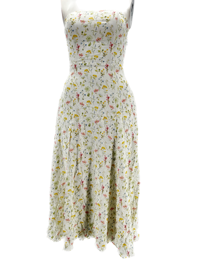 Robe bustier blanche avec petites fleurs