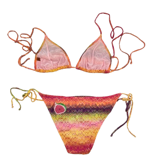 Maillot de bain rose à rayures et à motifs fruits