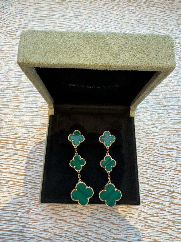 Boucles d'oreilles "Magic Alhambra 3 motifs" en malachite