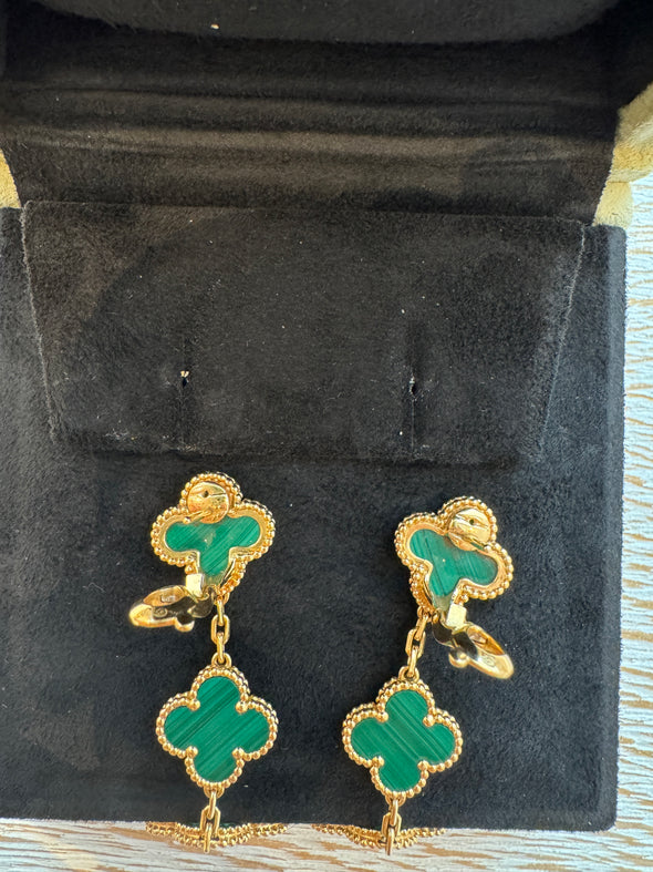 Boucles d'oreilles "Magic Alhambra 3 motifs" en malachite