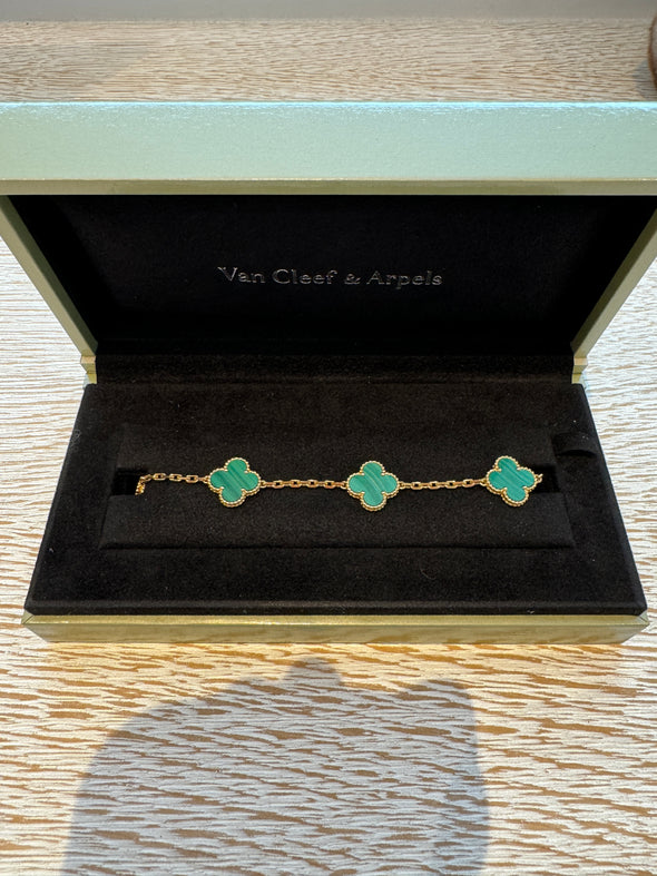 Bracelet "Vintage Alhambra" 5 motifs en malachite