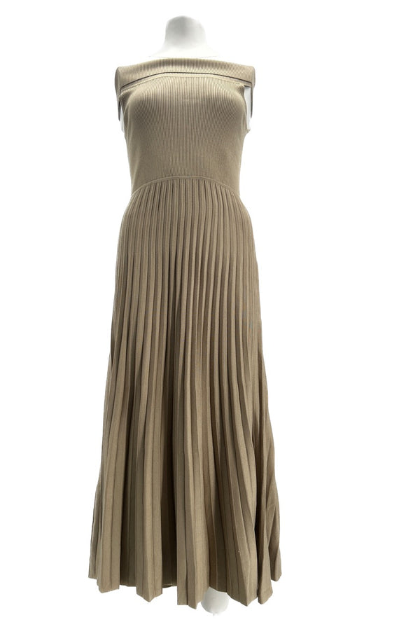 Robe midi plissée taupe