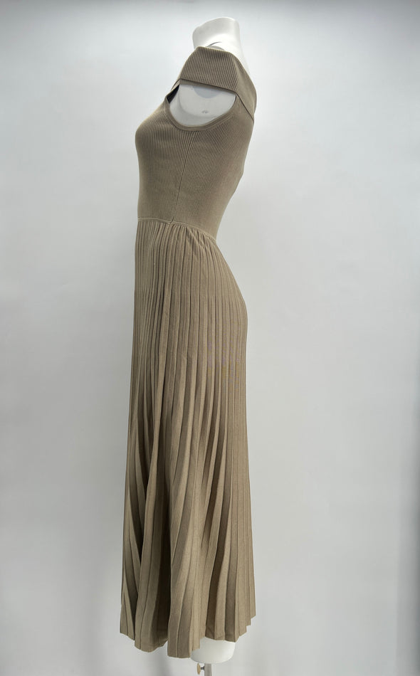 Robe midi plissée taupe