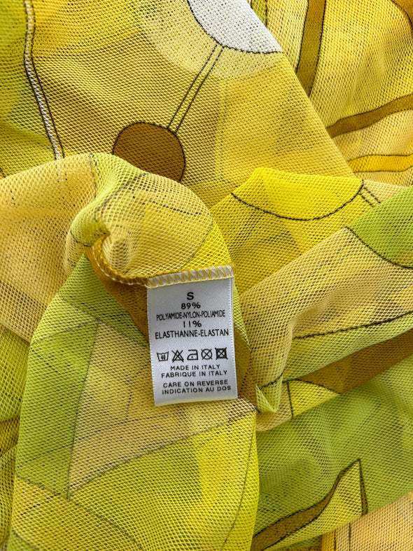 Robe jaune transparente à imprimés