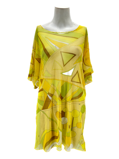 Robe jaune transparente à imprimés