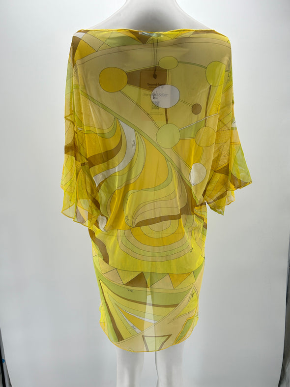 Robe jaune transparente à imprimés