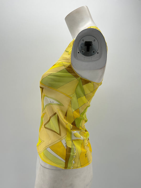 Débardeur jaune en mesh à imprimés