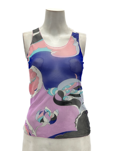 Débardeur en mesh rose et bleu marine