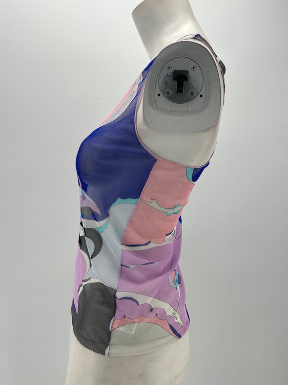 Débardeur en mesh rose et bleu marine