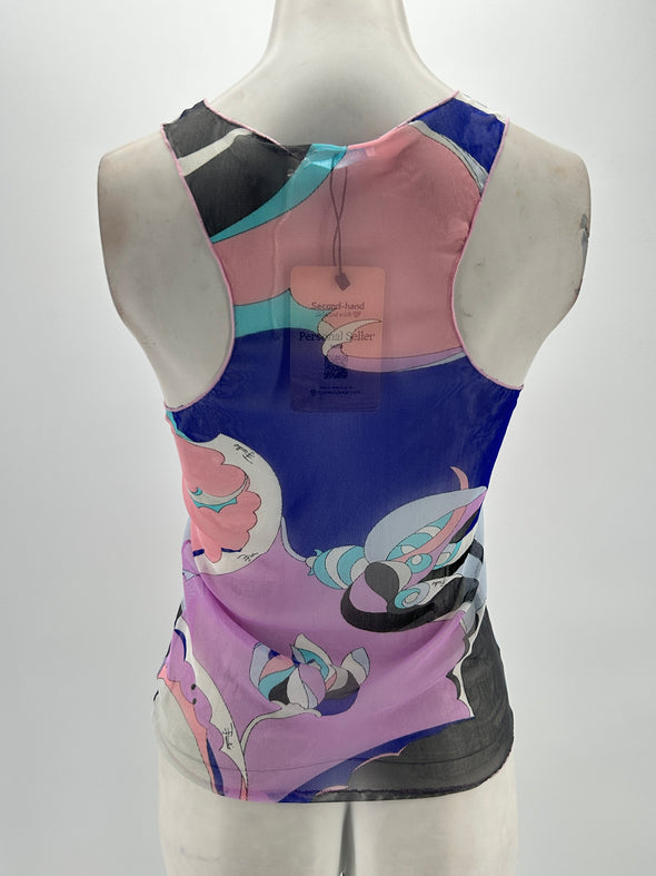 Débardeur en mesh rose et bleu marine