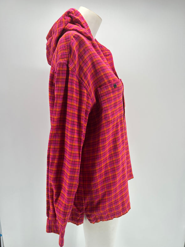 Veste chemise à capuche à carreaux rose