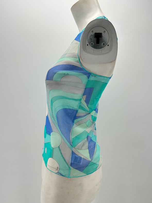 Débardeur bleu transparent en mesh