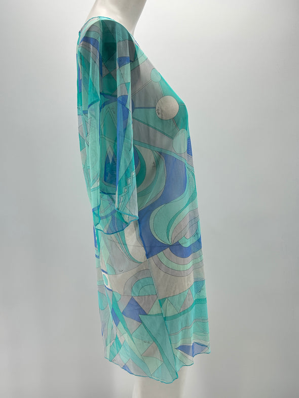 Robe transparente en mesh turquoise