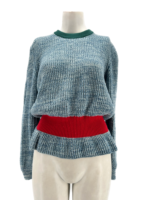 Pull en laine bleu et vert