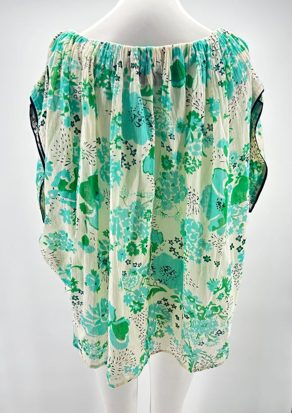 Blouse fleurie verte et bleue