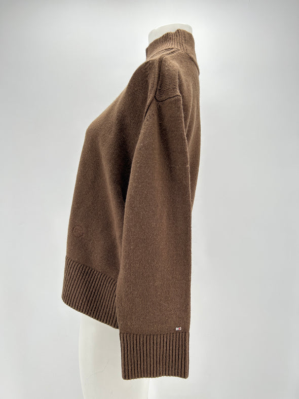 Pull col roulé marron