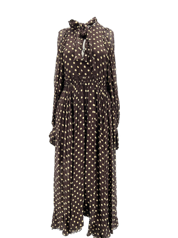 Robe marron à pois écrus