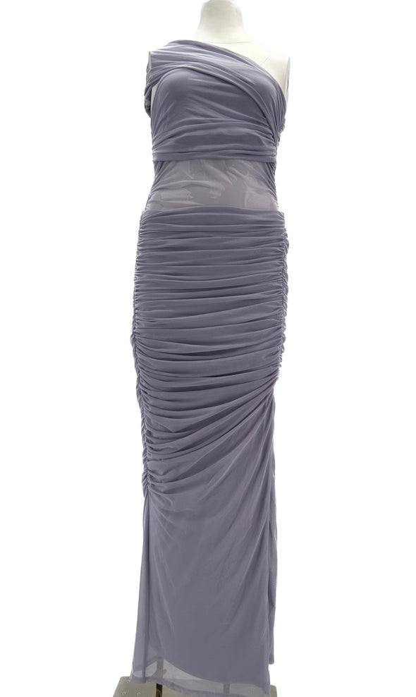 Robe lila asymétrique plissée