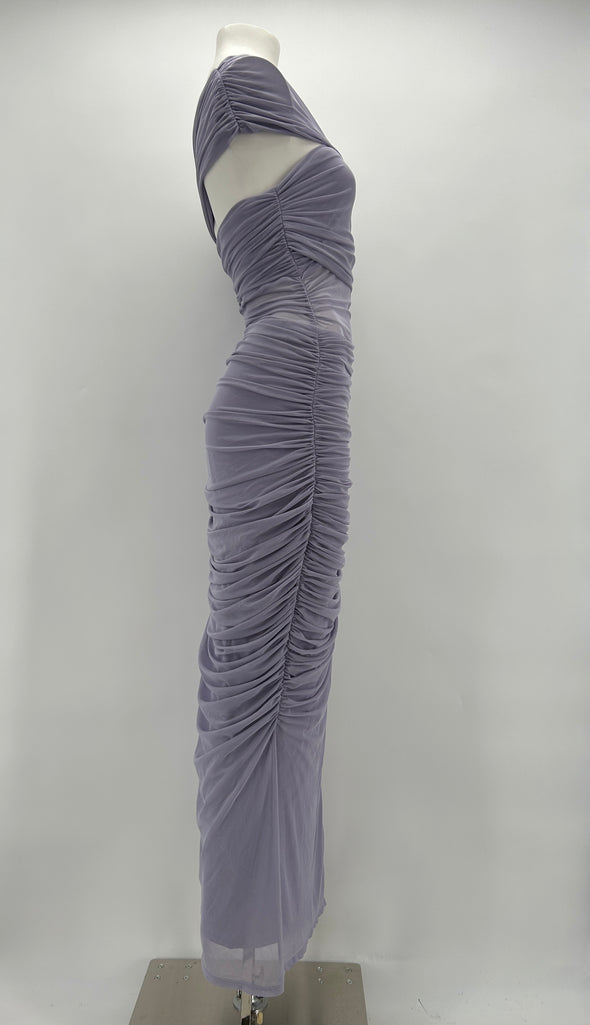 Robe lila asymétrique plissée