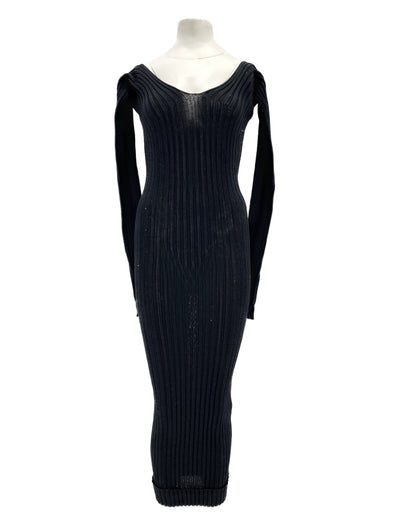 Robe longue noire côtelée