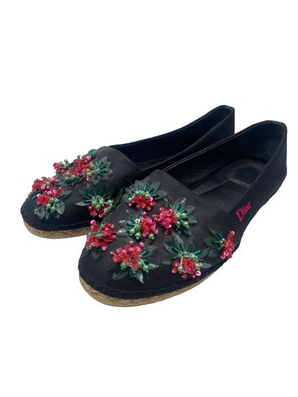 Espadrilles noires à fleurs