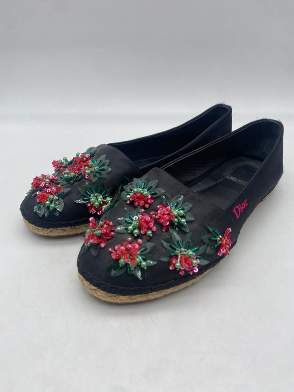 Espadrilles noires à fleurs