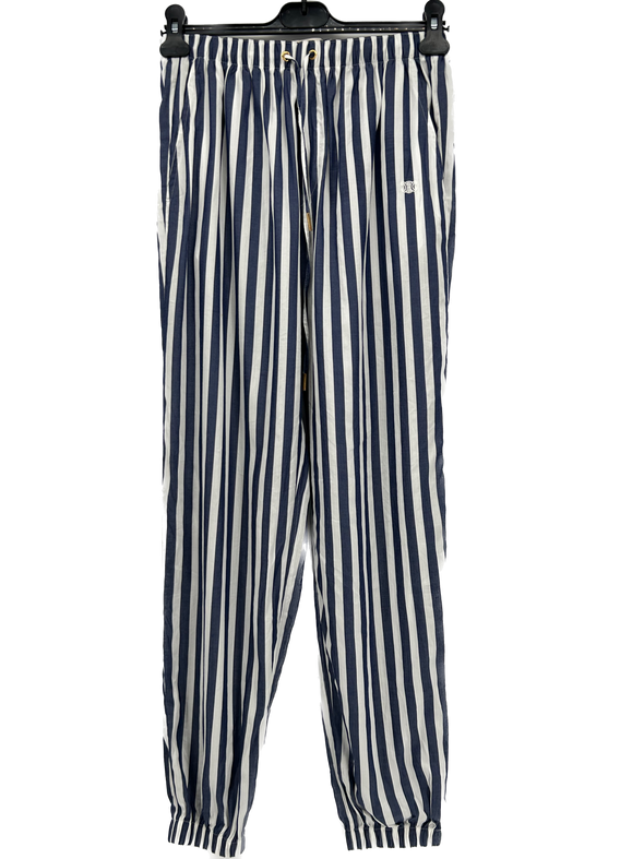 Pantalon à rayures marines et blanches