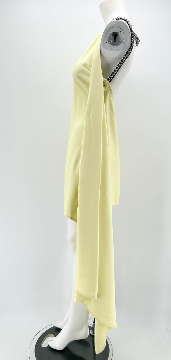 Robe jaune asymétrique dos nu