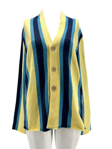 Cardigan rayé bleu et jaune