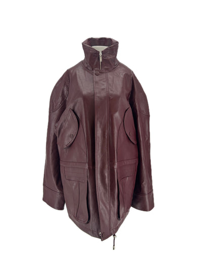 Veste en simili cuir bordeaux