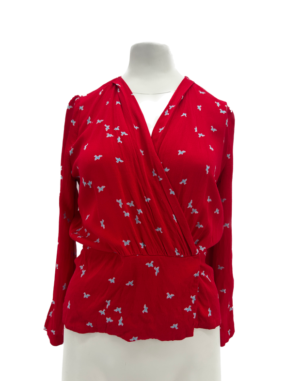 Top rouge portefeuille à fleurs