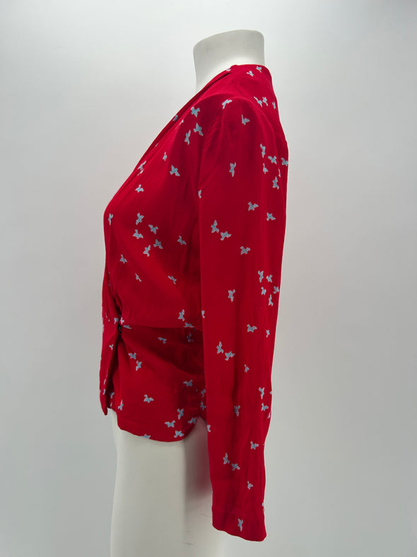 Top rouge portefeuille à fleurs